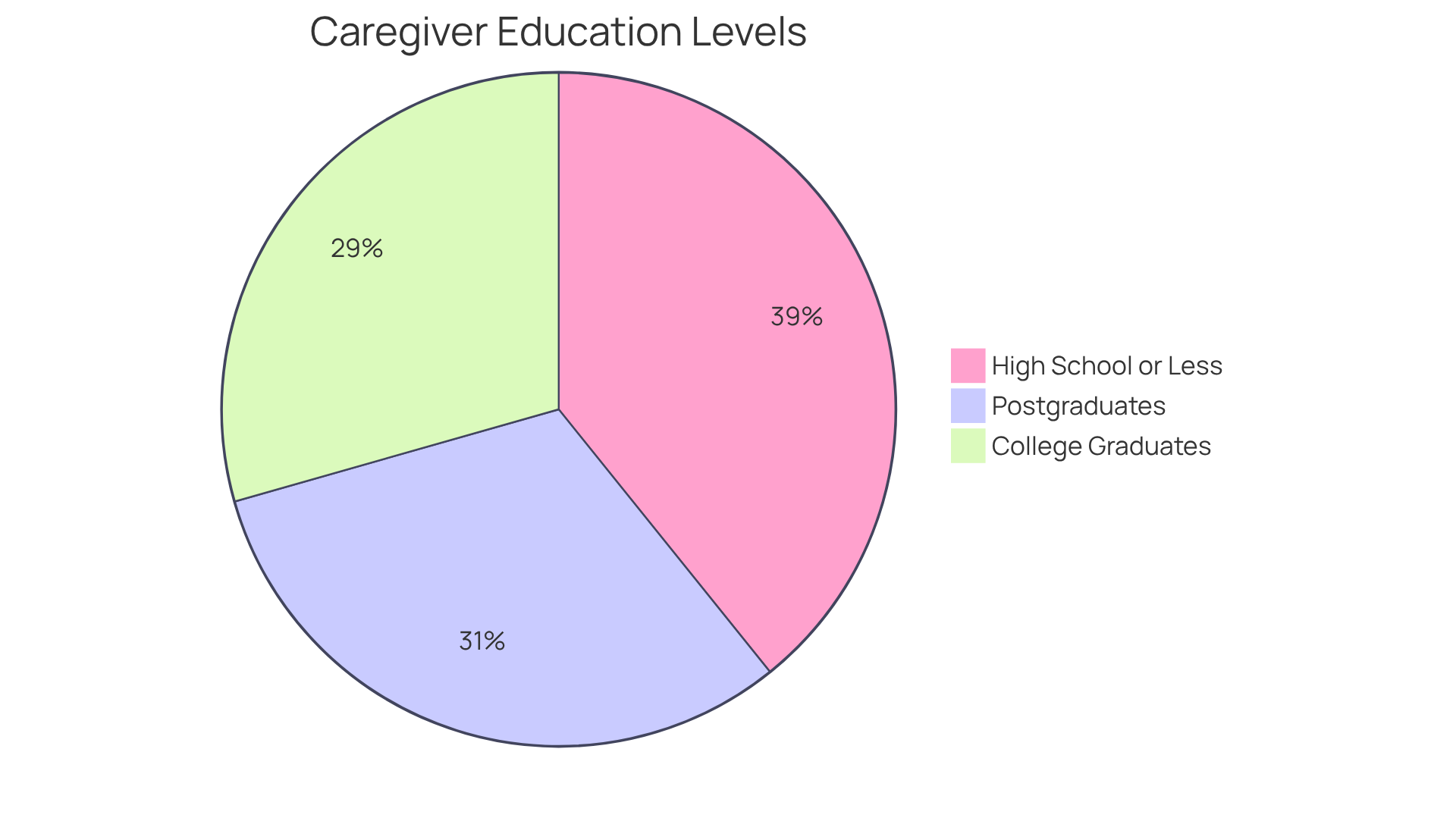 Each slice shows the percentage of caregivers with various education levels — a bigger slice means that more caregivers have that level of education.