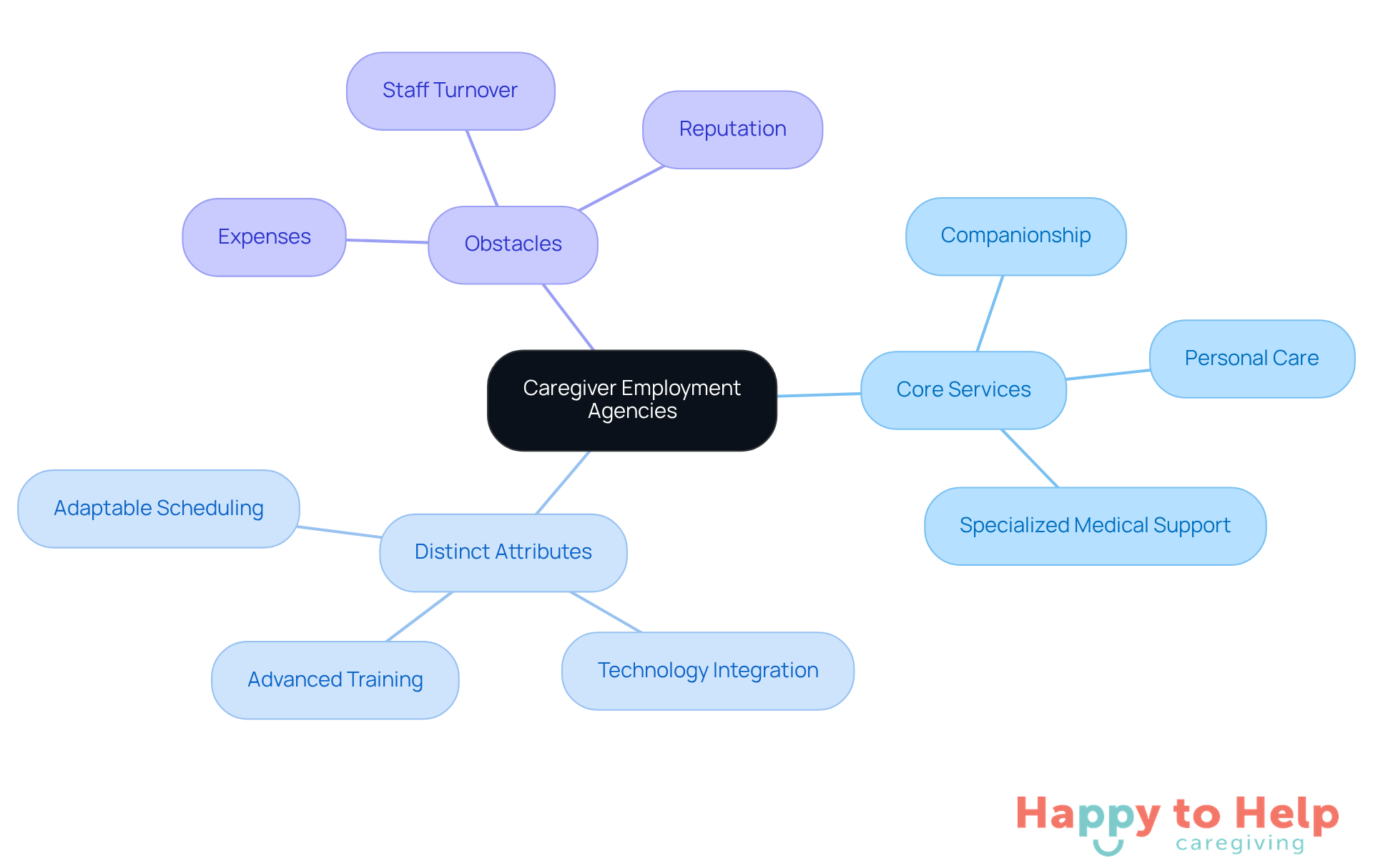 The central node represents the overall topic, while the branches show the key areas families should consider. Each sub-branch provides specific details to help guide their decision-making process.